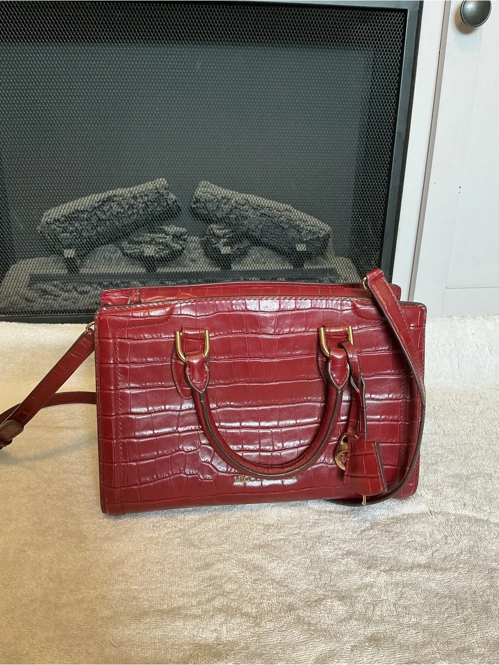 Michael Kors zoe satchel bag brandy Gold croco leather croc embossed handbag